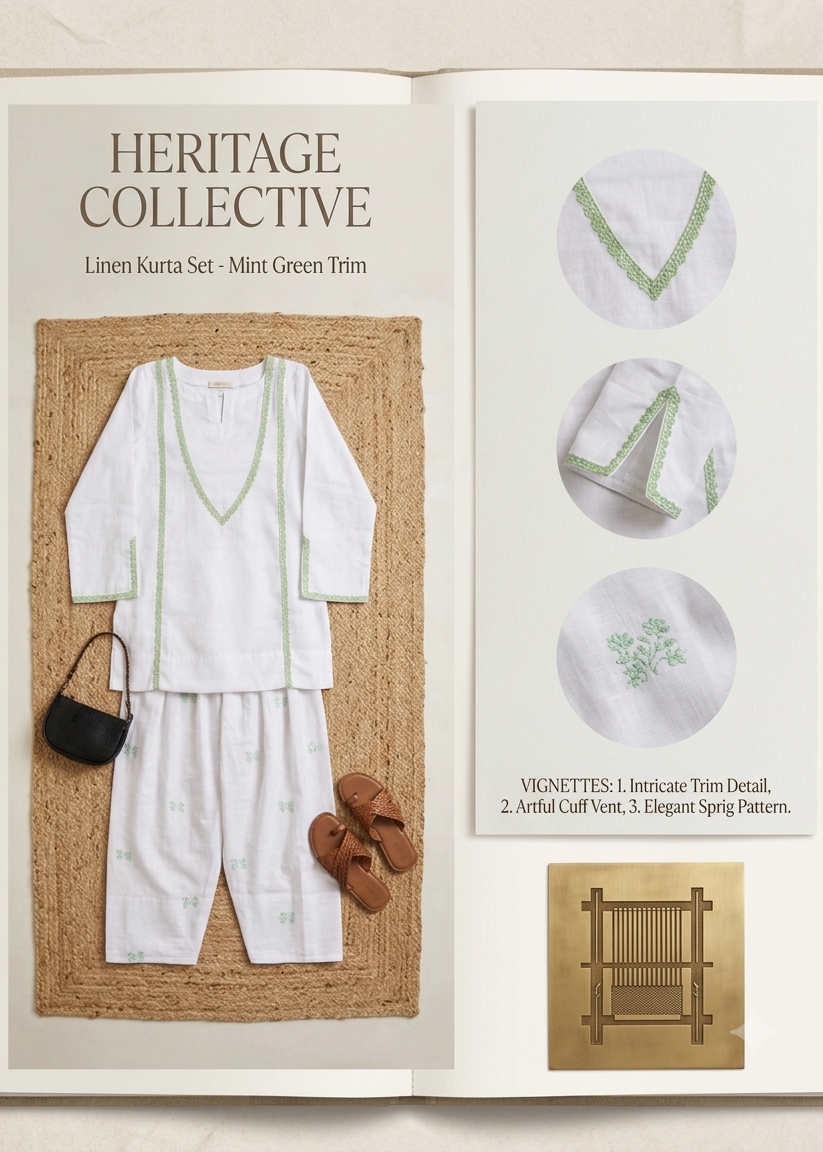 Ivory Bloom Glaze Cotton Kurta Set with Embroidered Mul Cotton Farshi Salwar