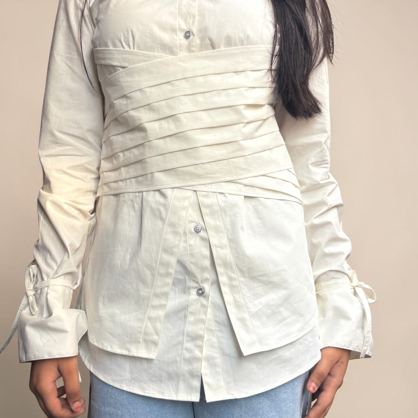 Linevora Women Corset Wrap Shirt – Ivory