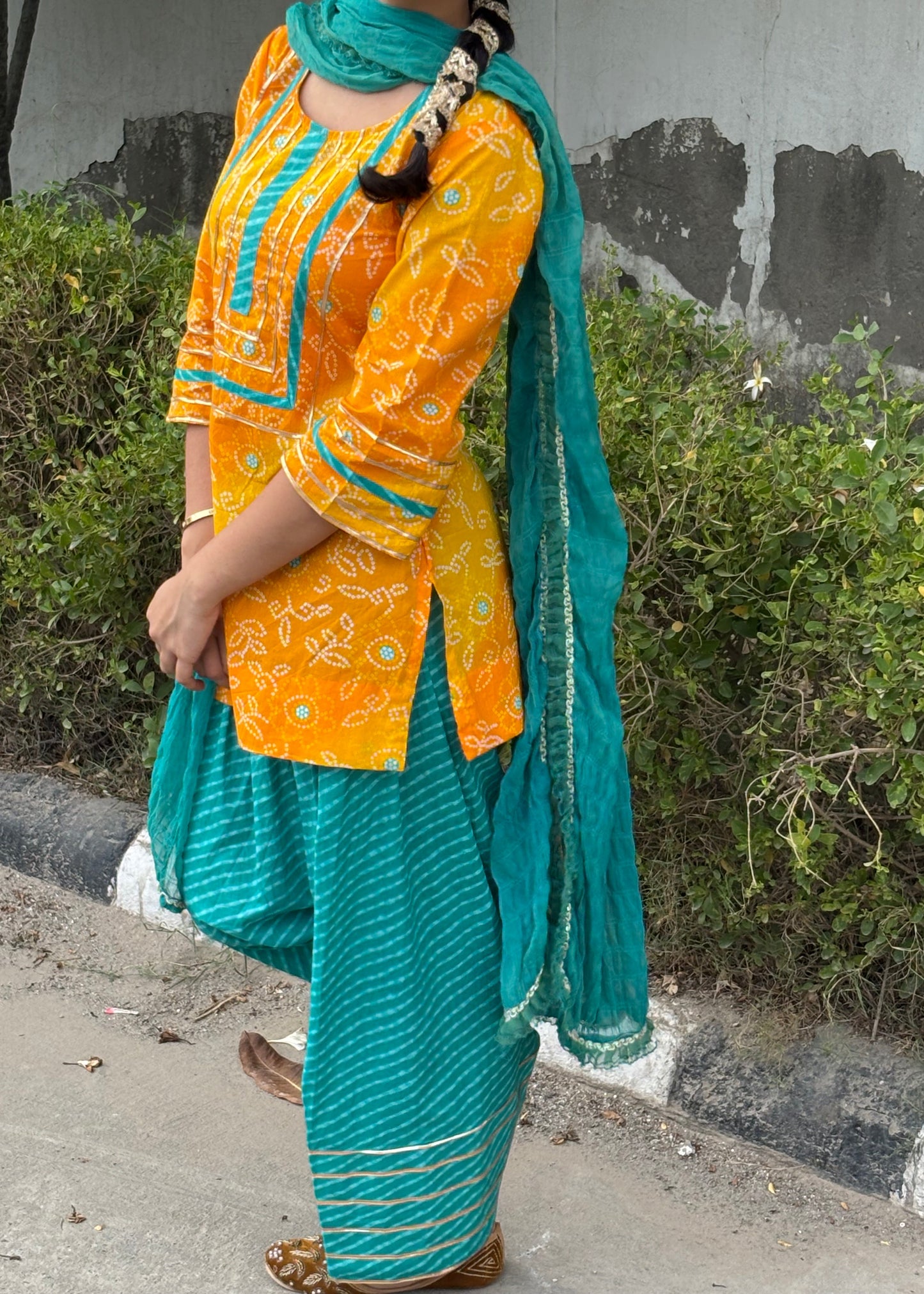 Linevora Pure Cotton Punjabi Suit for Women | Printed Short Kurti, Farshi Salwar & Dupatta
