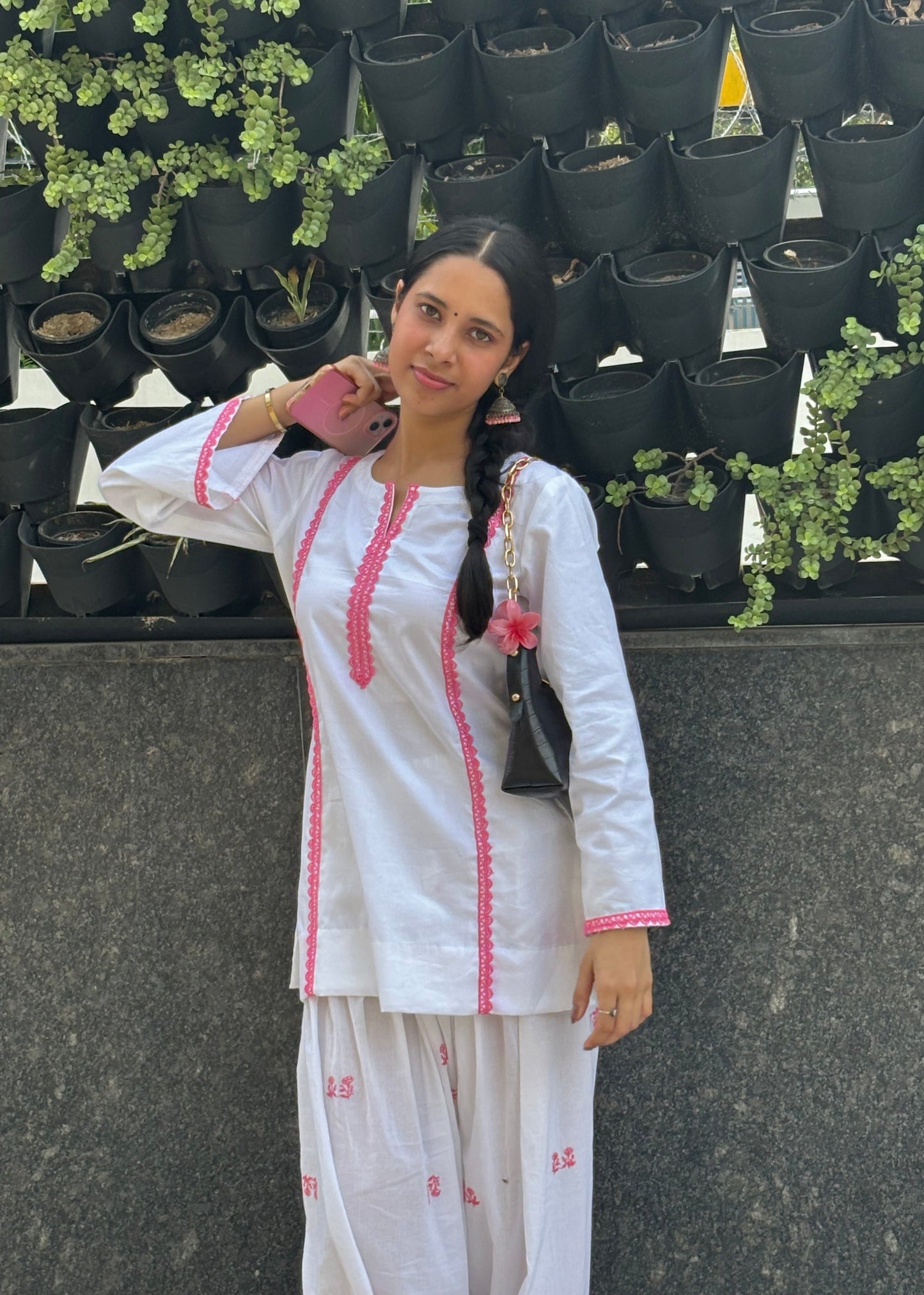 Ivory Bloom Glaze Cotton Kurta Set with Embroidered Mul Cotton Farshi Salwar