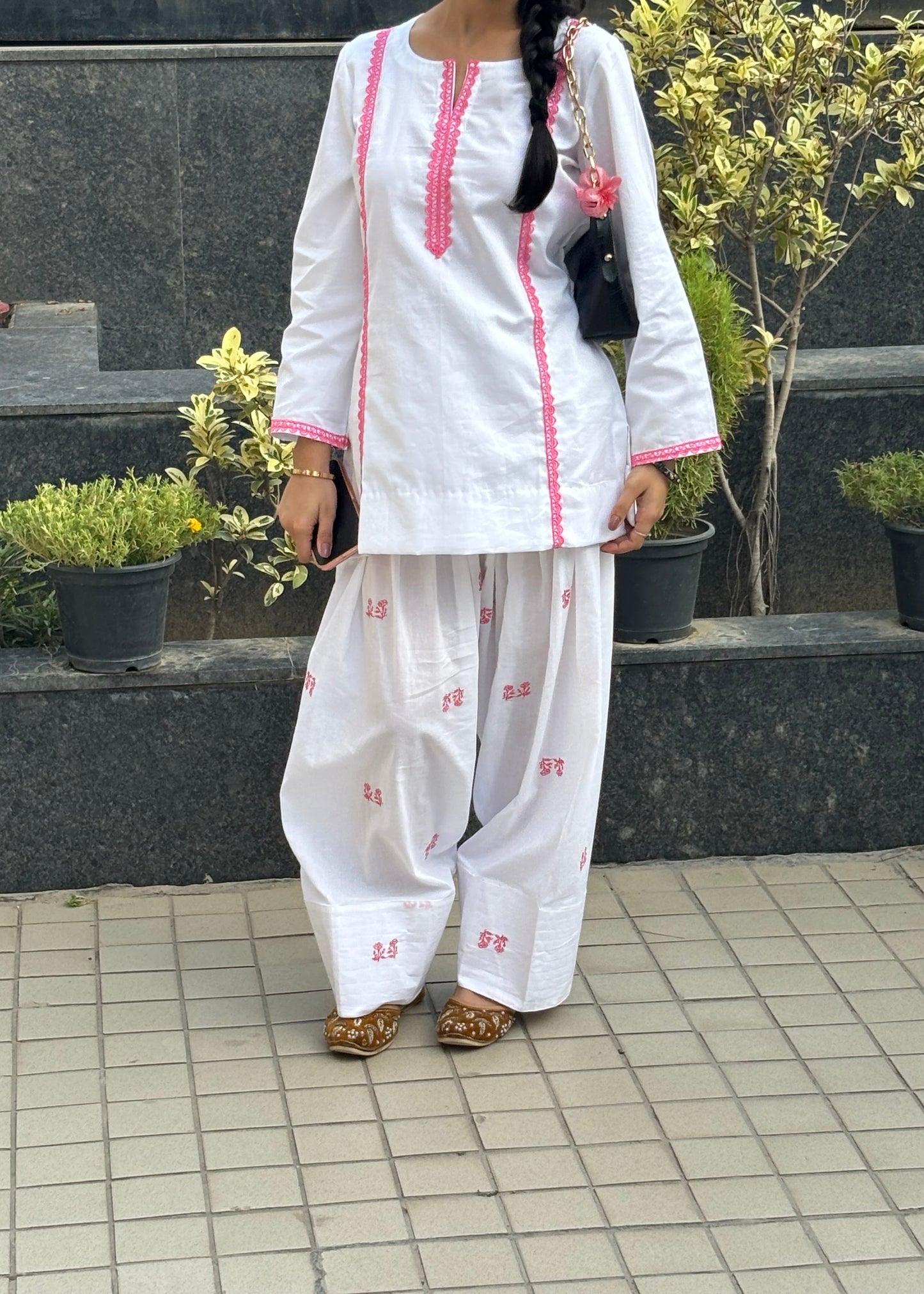 Ivory Bloom Glaze Cotton Kurta Set with Embroidered Mul Cotton Farshi Salwar