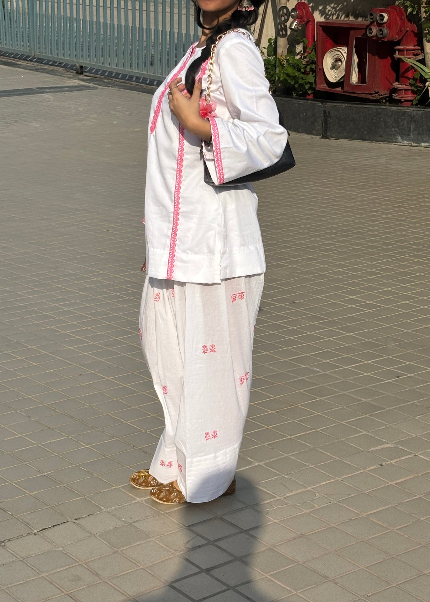 Ivory Bloom Glaze Cotton Kurta Set with Embroidered Mul Cotton Farshi Salwar