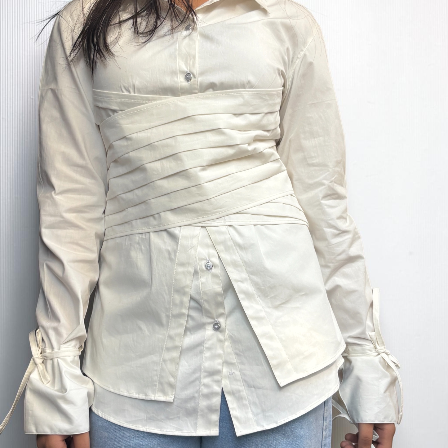 Linevora Women Corset Wrap Shirt – Ivory