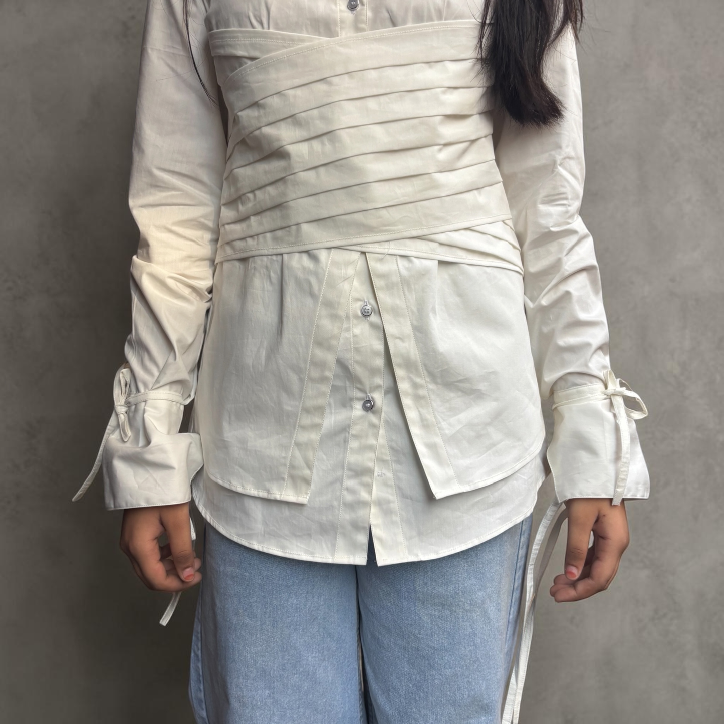 Linevora Women Corset Wrap Shirt – Ivory